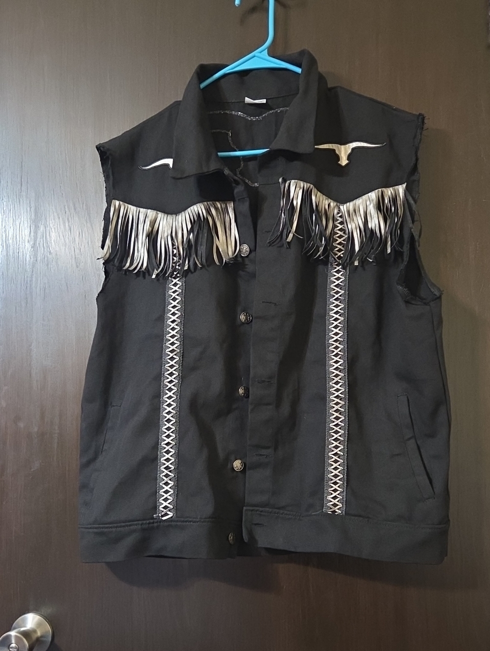 Spirit Adult Western Vest black with fringe.  Large unisex